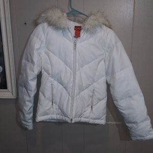 Tilt white puffer coat /faux fur trim w/hood sz xs